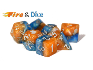 Dice Gate Keeper Games - Halfsies Dice - Flame and Frost - Fire and Dice - Set of 7 - Cardboard Memories Inc.