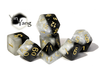 Dice Gate Keeper Games - Halfsies Dice - Black and White with Gold - Yin-Yang - Set of 7 - Cardboard Memories Inc.