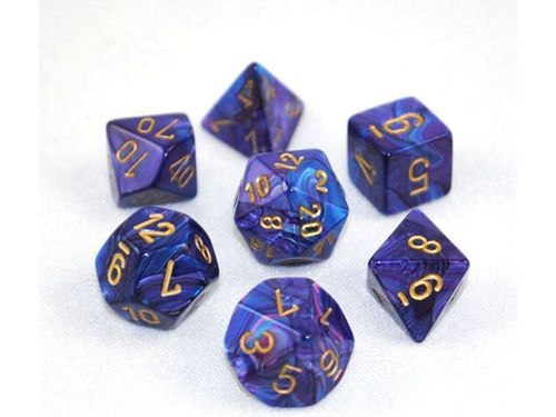 Dice Chessex Dice - Lustrous Purple with Gold - Set of 7 - CHX 27497 - Cardboard Memories Inc.
