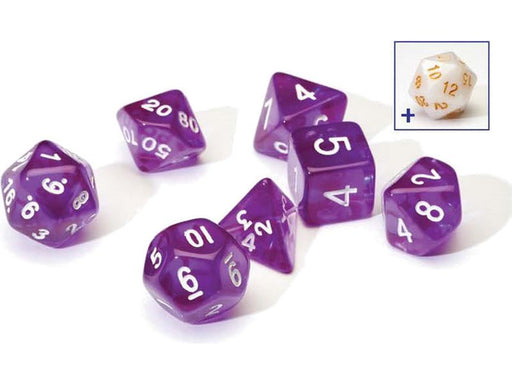 Dice Sirius Dice - 7 Die Set - Translucent Purple Resin - Cardboard Memories Inc.