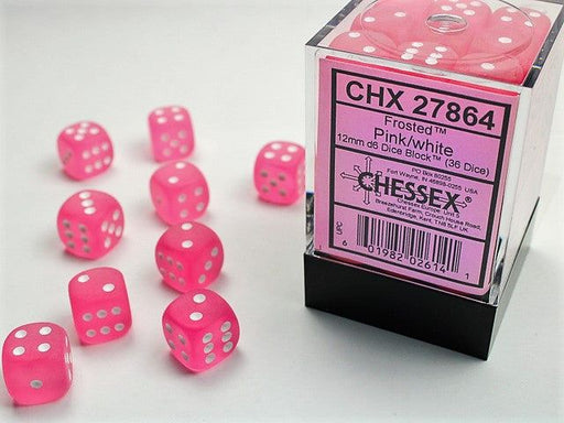 Dice Chessex Dice - Frosted Pink with White - Set of 36 D6 - CHX 27864 - Cardboard Memories Inc.