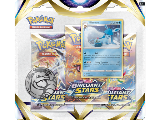 Trading Card Games Pokemon - Sword and Shield - Brilliant Stars - Trading Card 3-Pack Blister - Glaceon - Cardboard Memories Inc.