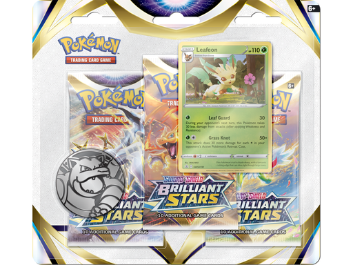 Trading Card Games Pokemon - Sword and Shield - Brilliant Stars - Trading Card 3-Pack Blister - Leafeon - Cardboard Memories Inc.