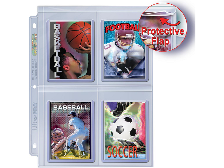 Supplies Ultra Pro - 4 Pocket Trading Card Binder Pages - Secure Platinum for Toploaders - Box of 100 - Cardboard Memories Inc.
