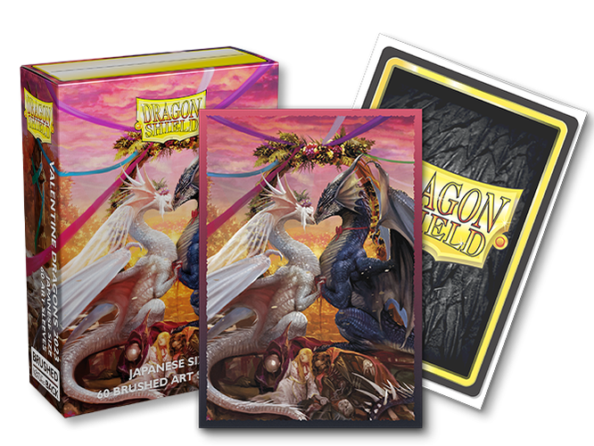 Supplies Arcane Tinmen - Dragon Shield Art Sleeves - Japanese Size - Brushed Art - Valentines Dragon 2023 - Package of 60 - Cardboard Memories Inc.