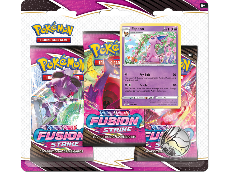 Trading Card Games Pokemon - Sword and Shield - Fusion Strike - 3 Pack Blister - Espeon - Cardboard Memories Inc.