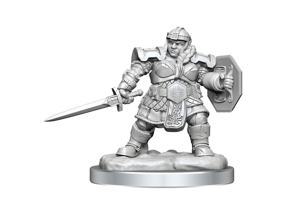 Role Playing Games Wizkids - Dungeons and Dragons - Unpainted Miniature - Nolzurs Marvellous Miniatures - Dwarf Fight Female - 90406 - Cardboard Memories Inc.