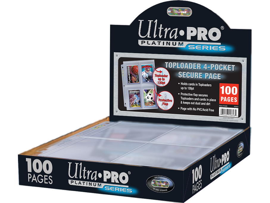 Supplies Ultra Pro - 4 Pocket Trading Card Binder Pages - Secure Platinum for Toploaders - Box of 100 - Cardboard Memories Inc.