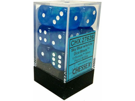 Dice Chessex Dice - Borealis Sky Blue with White - Set of 12 D6 - CHX 27626 - Cardboard Memories Inc.