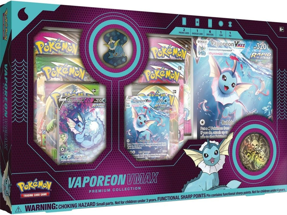 Trading Card Games Pokemon - Eevee Evolution - Vaporeon V-Max - Premium Collection Box - Cardboard Memories Inc.